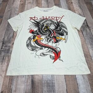 Vintage Ed Hardy Graphic T Shirt Men Large White Eagle Snake Grunge Skate Y2K